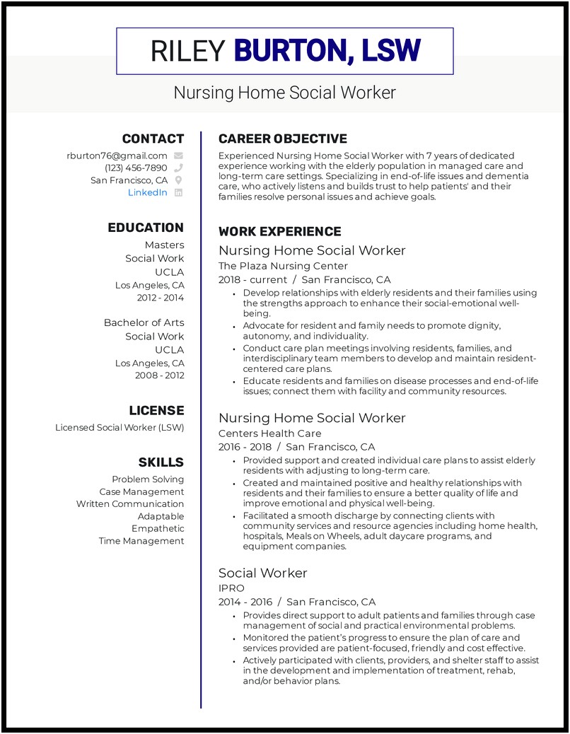 Sample Social Work Resume Lmsw