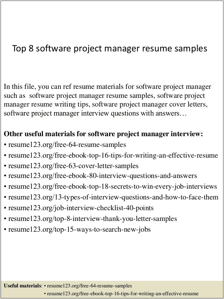 Sample Software Project Manager Resume