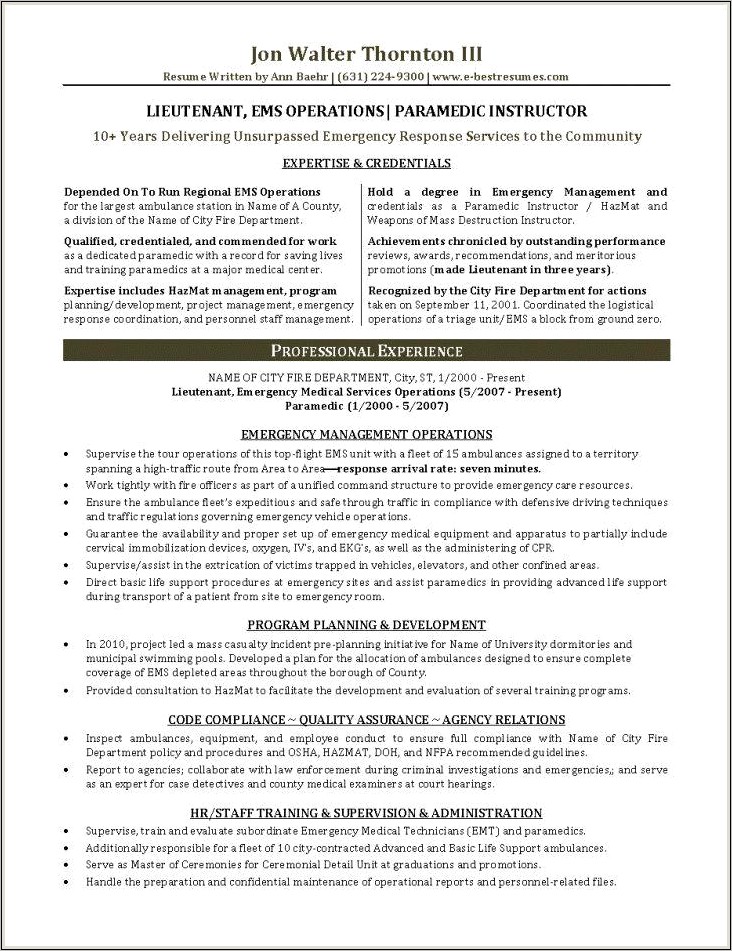 Sample Station Fire Chief Resume