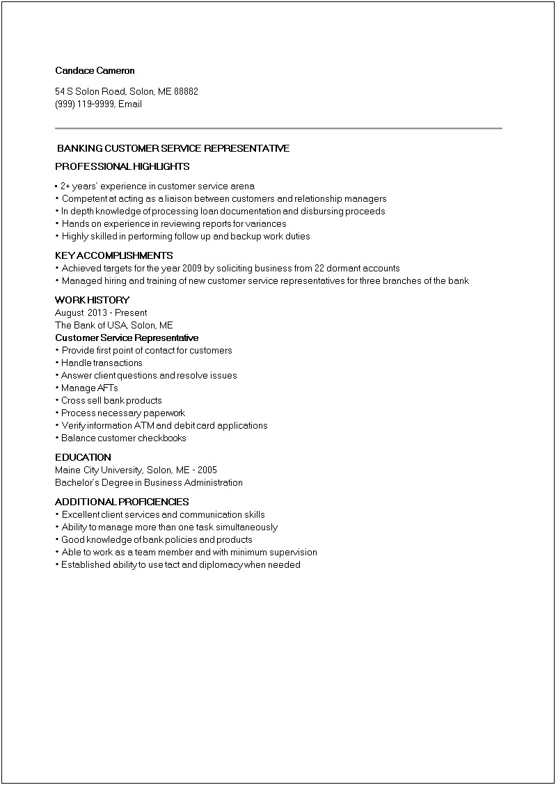Sample Summary Resume Customer Service