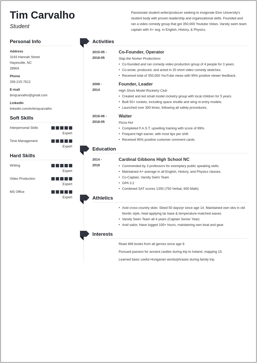 Sample Swimming Resume For College