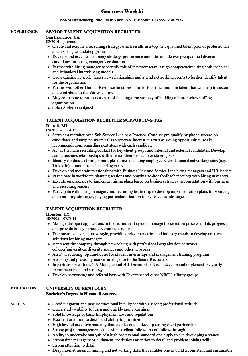 Sample Technical Contract Recruiter Resume