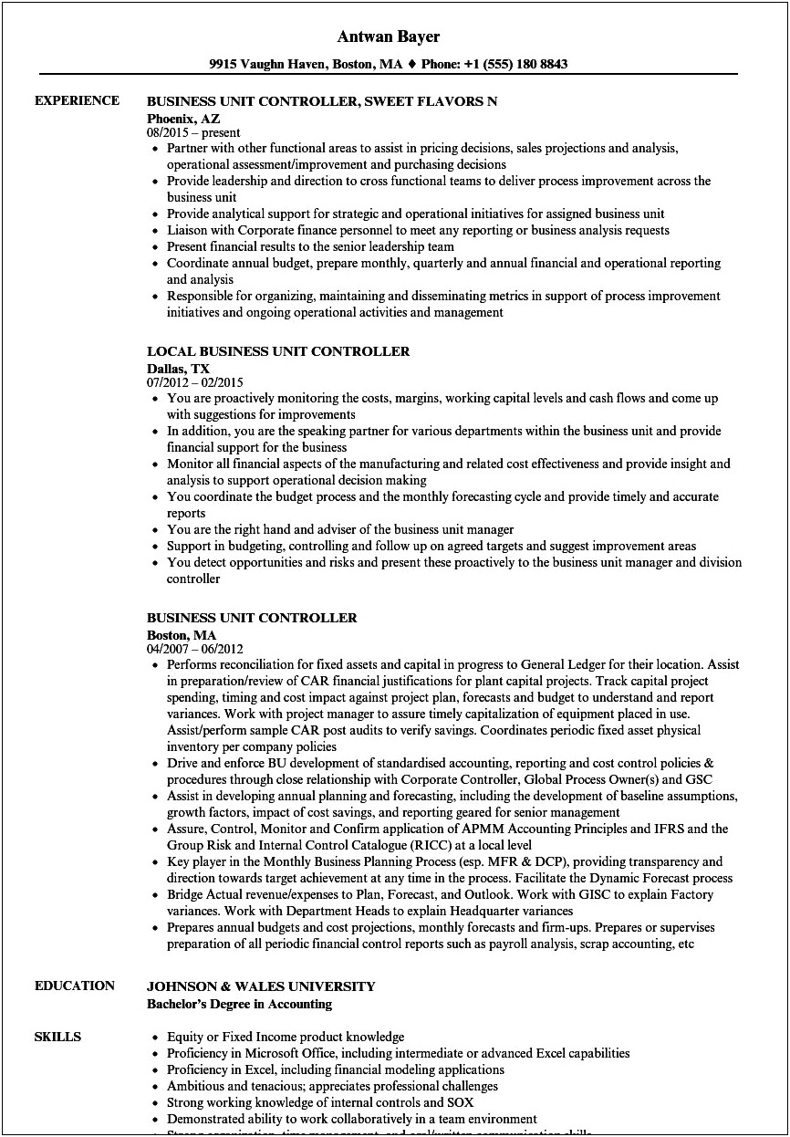 Sample Unit Manager Resume Objective