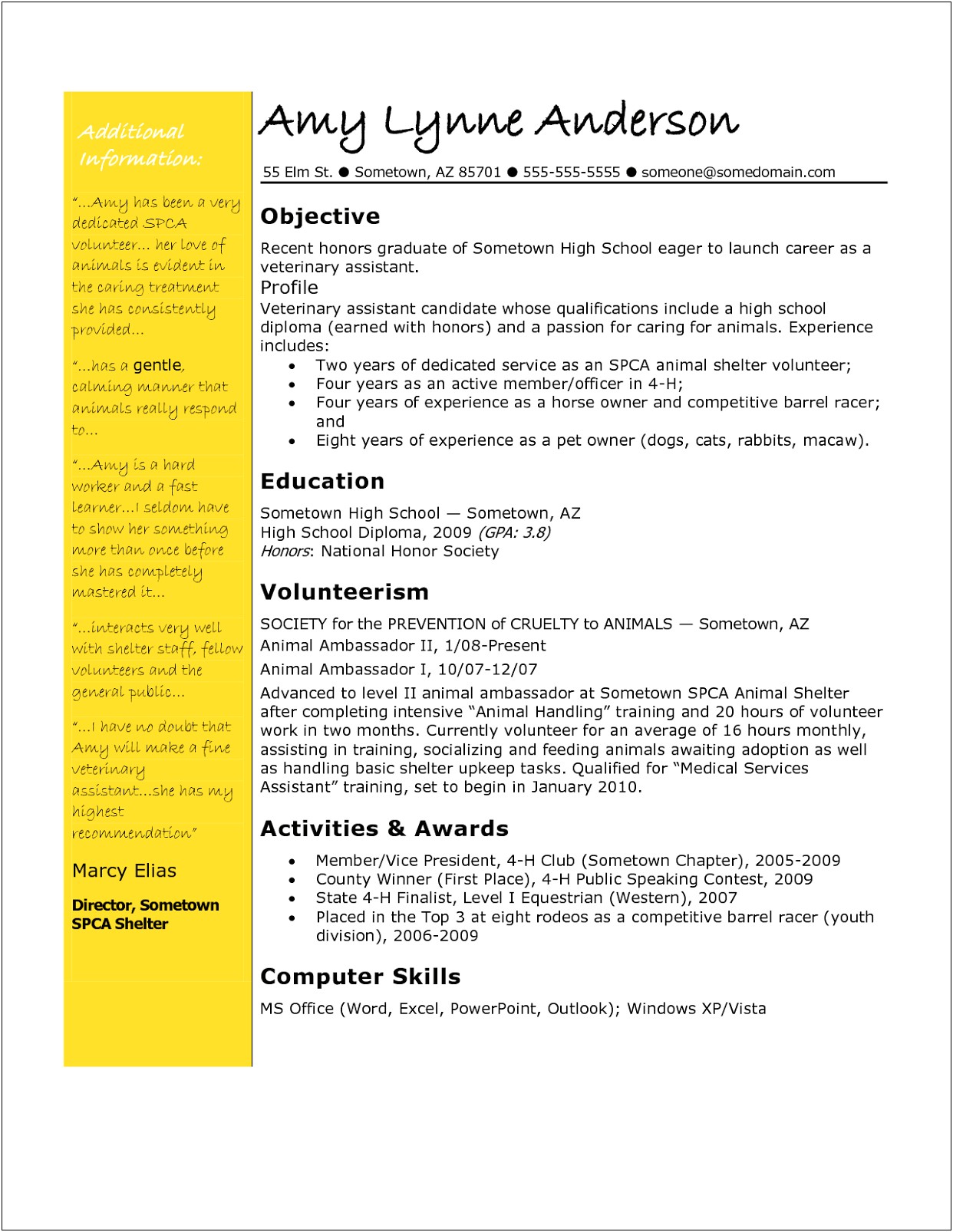 Sample Veterinary Assistant Resume Objective