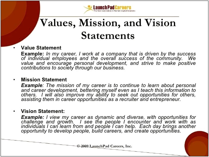 Sample Vision Statement For Resume