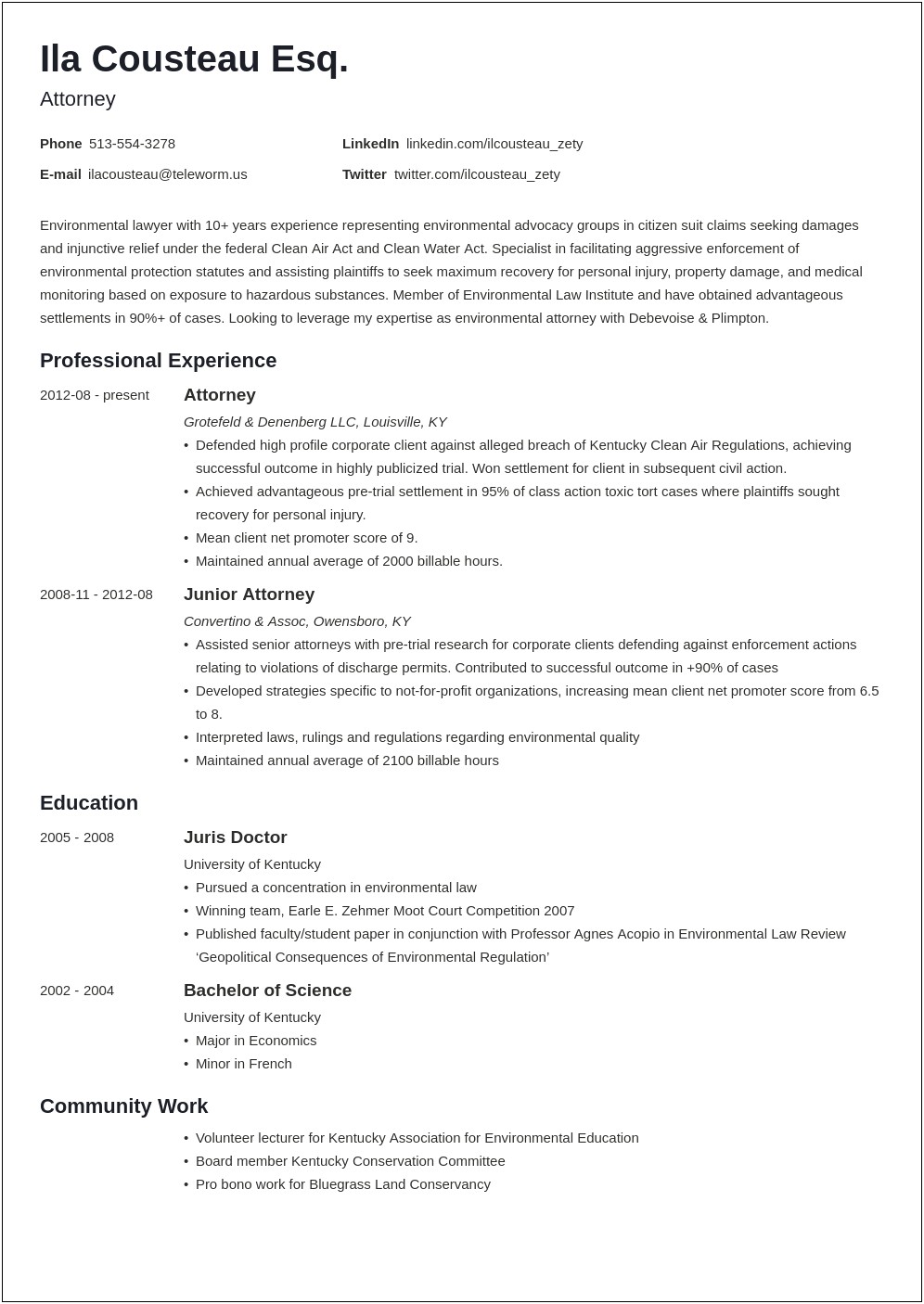 Sample Workers Comp Attorney Resume