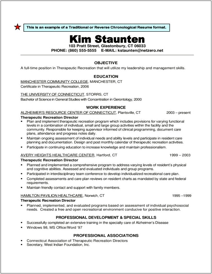 Samples Of A Chronological Resume