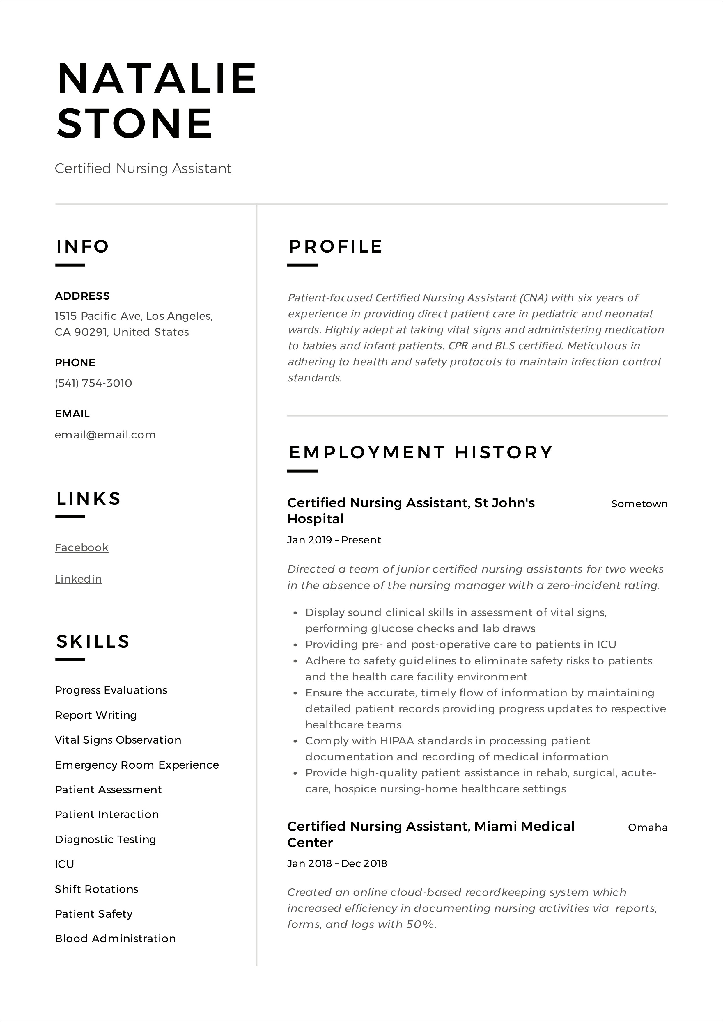 Samples Of Nursing Assistant Resume