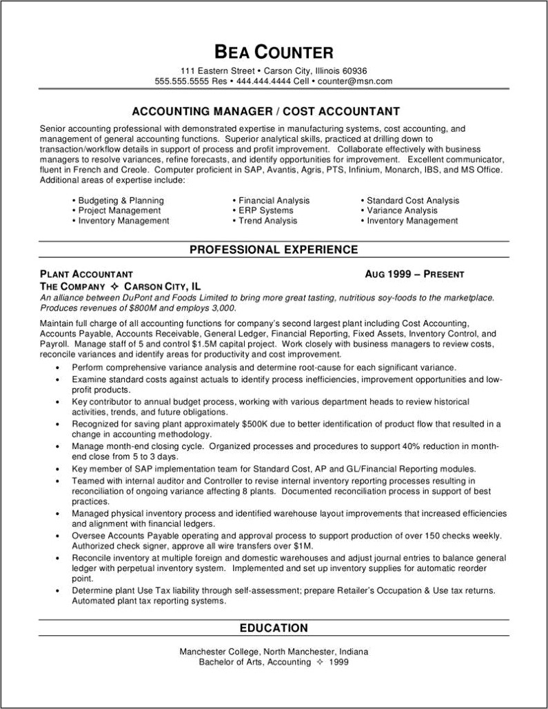 Samples Of Proessional Accounting Resumes