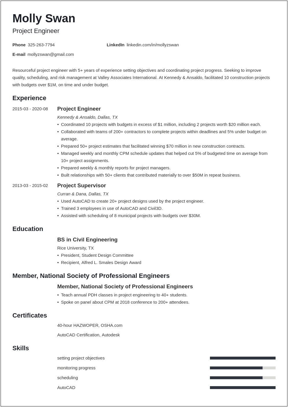 Samples Of Project Scheduler Resume