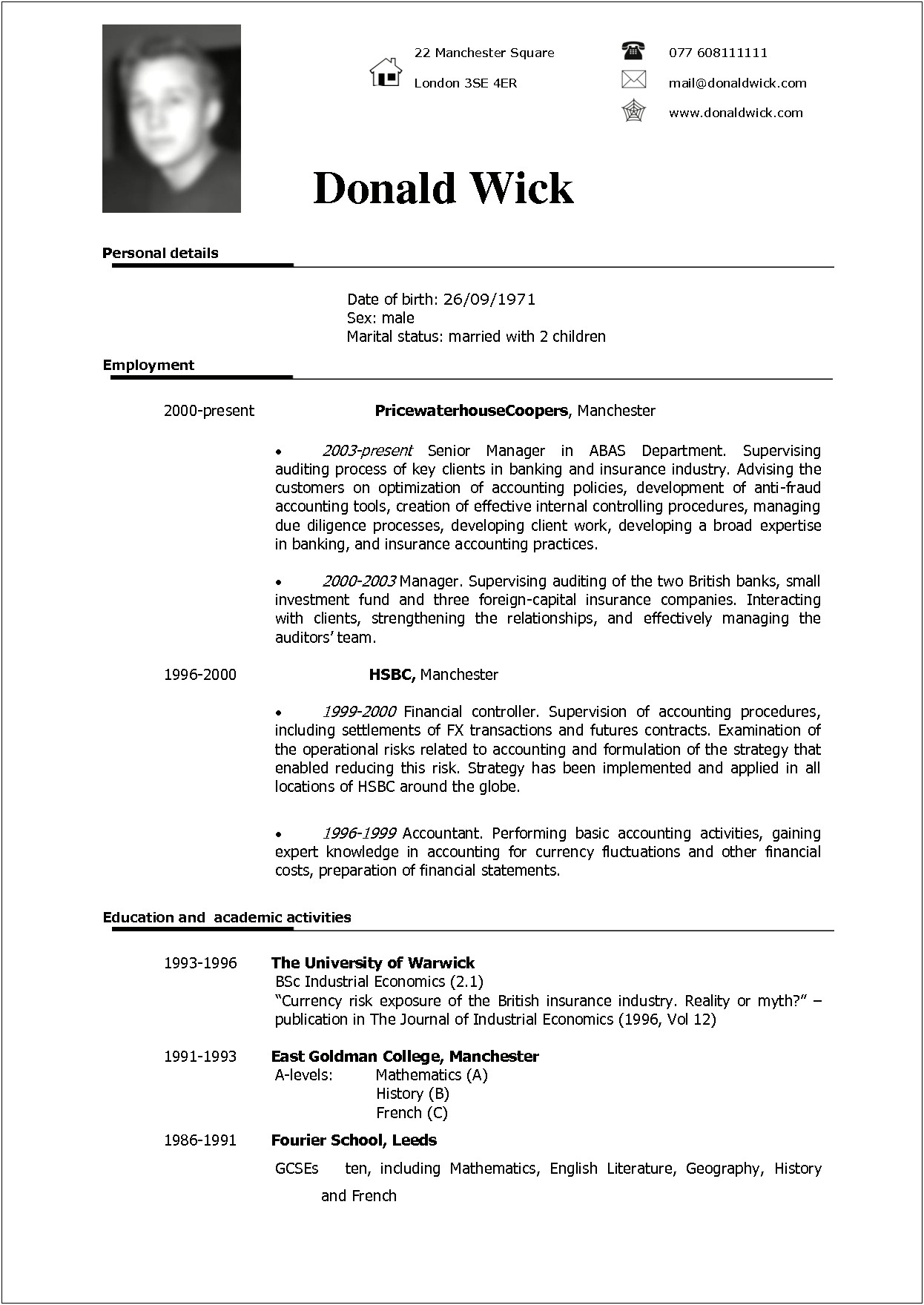 Samples Of Resume And Cv