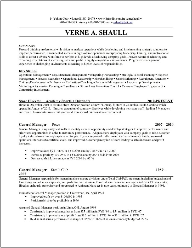 Sams Club Assistant Manager Resume
