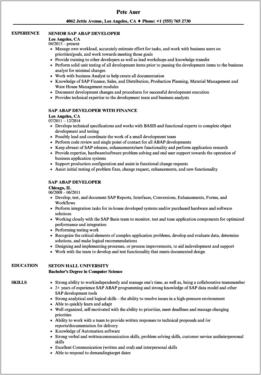 Sap Abap Project Manager Resume