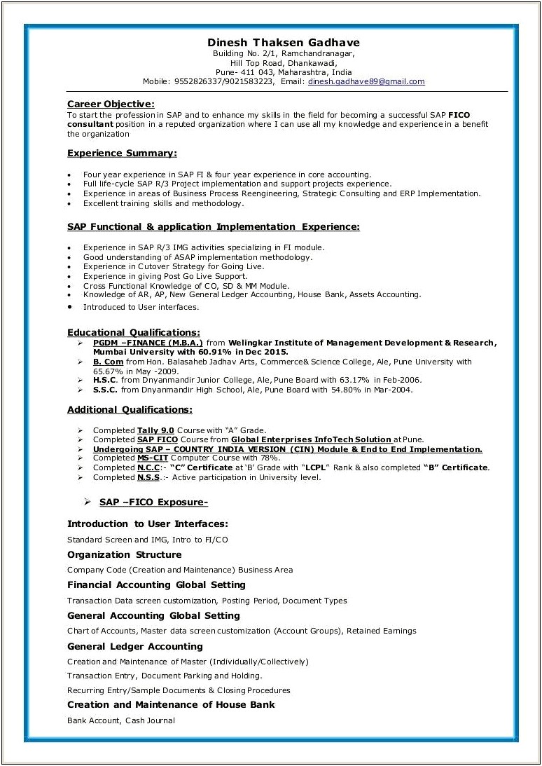 Sap Application Support Manager Resume