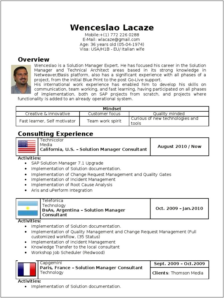 Sap Basis Consultant Sample Resume