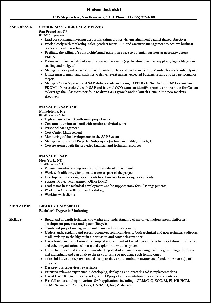 Sap Basis Project Manager Resumes