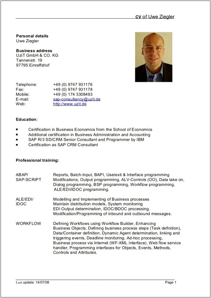 Sap Business Objects Resume Template