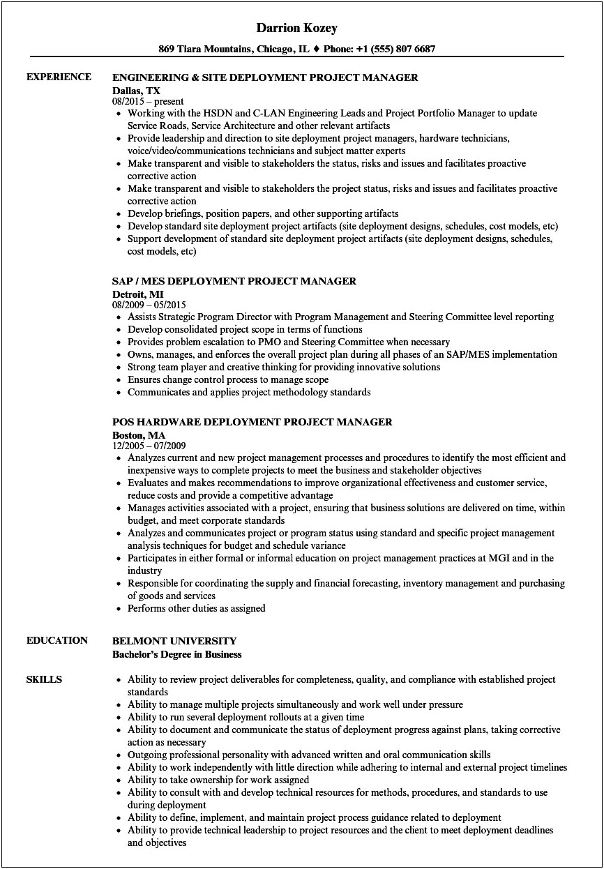 Sap Erp Project Manager Resume
