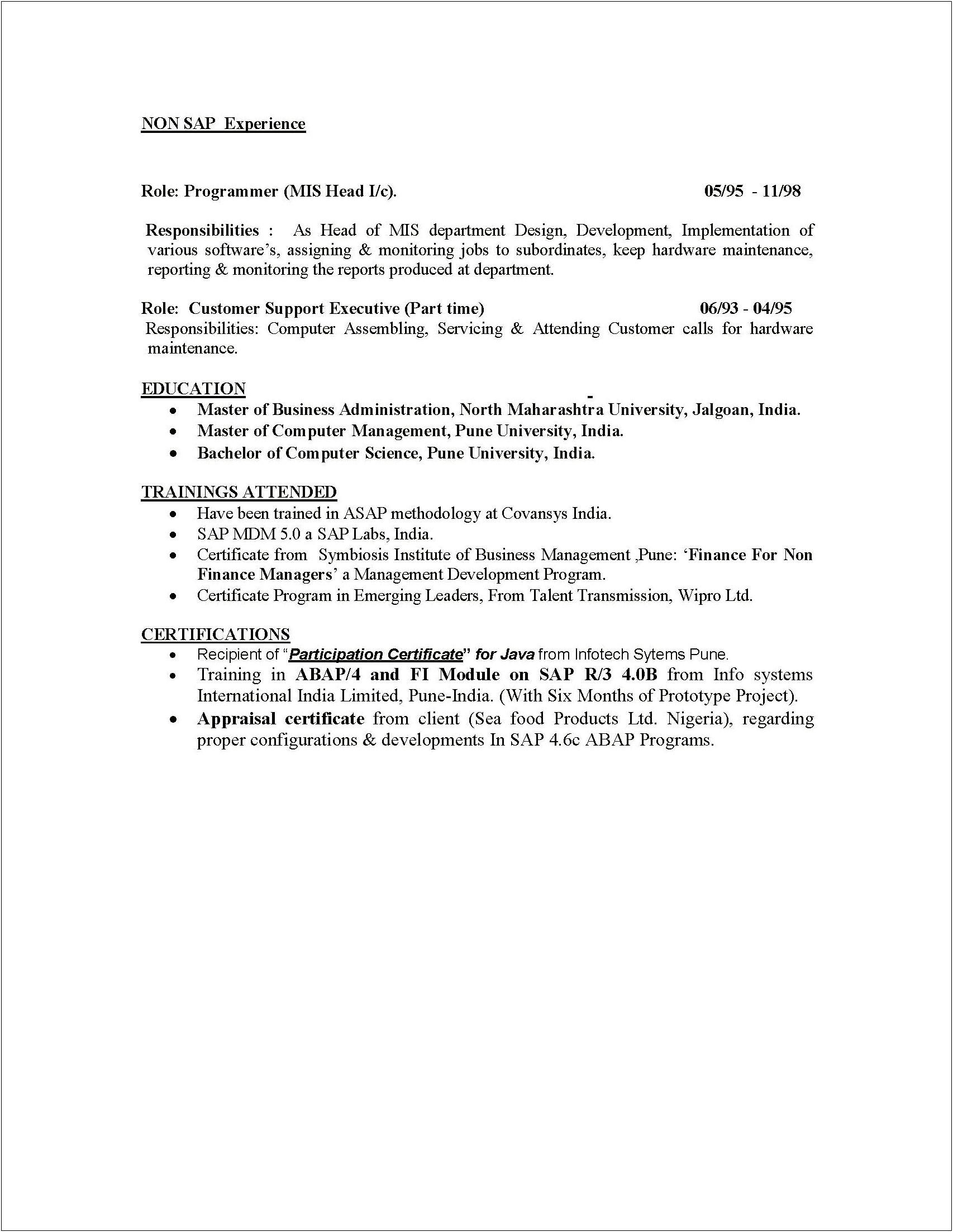 Sap Fico Support Resume Sample