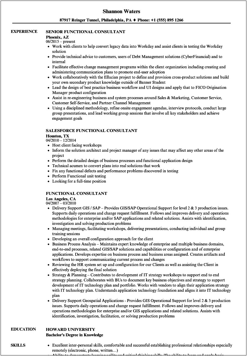 Sap Functional Consultant Resume Example
