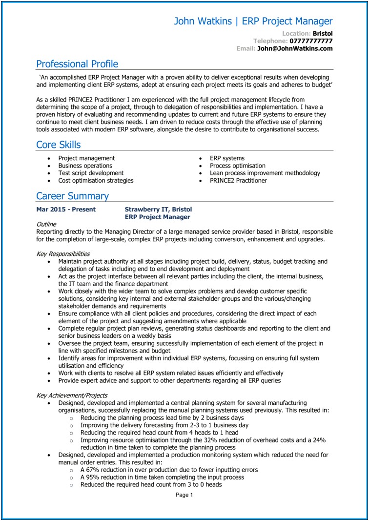 Sap Project Manager Resume Pdf