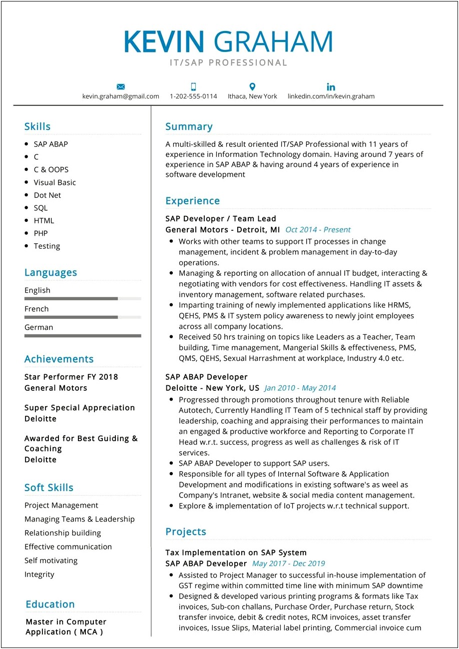 Sap Simple Finance Sample Resume