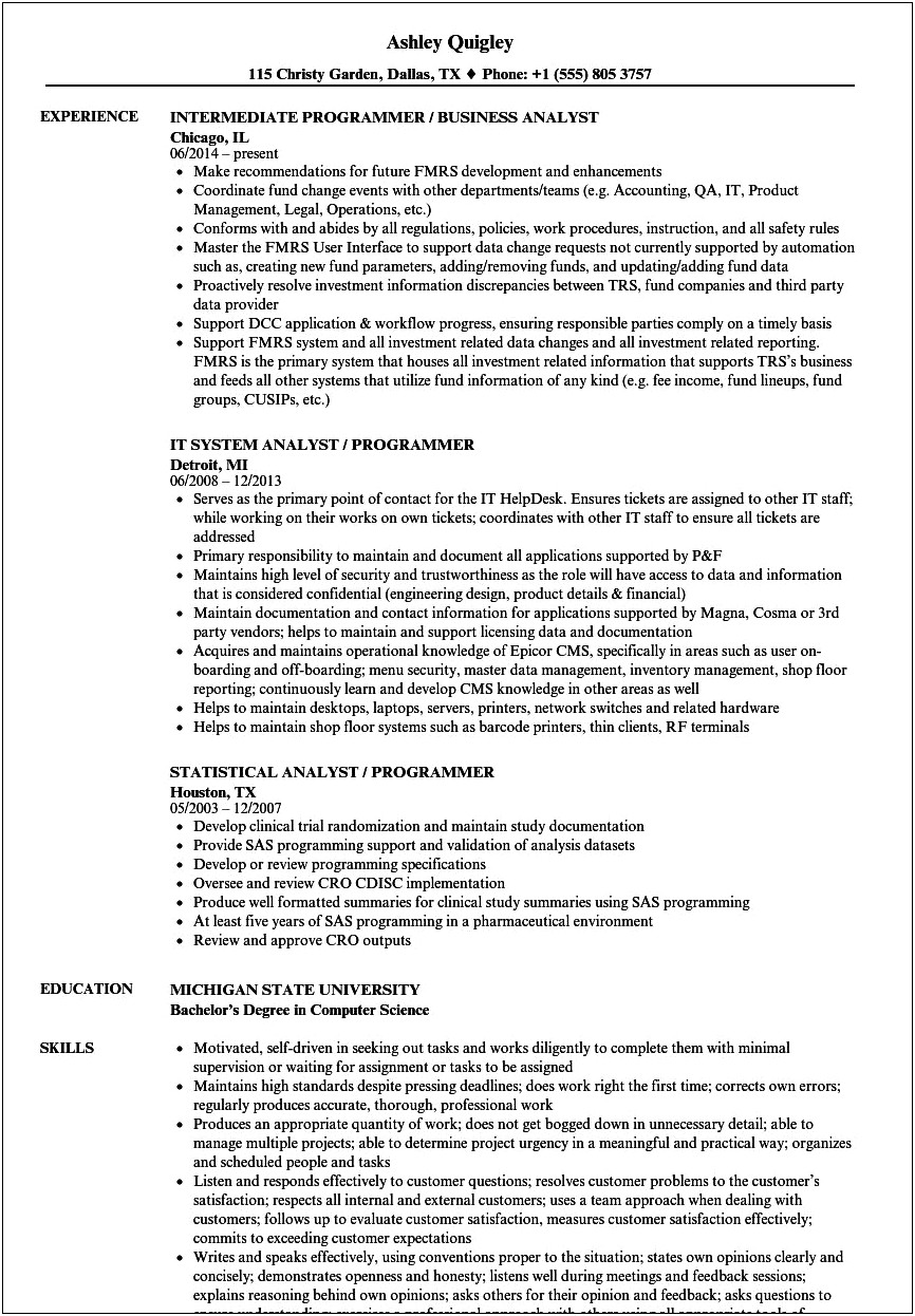 Sas Sample Resume For Clinical