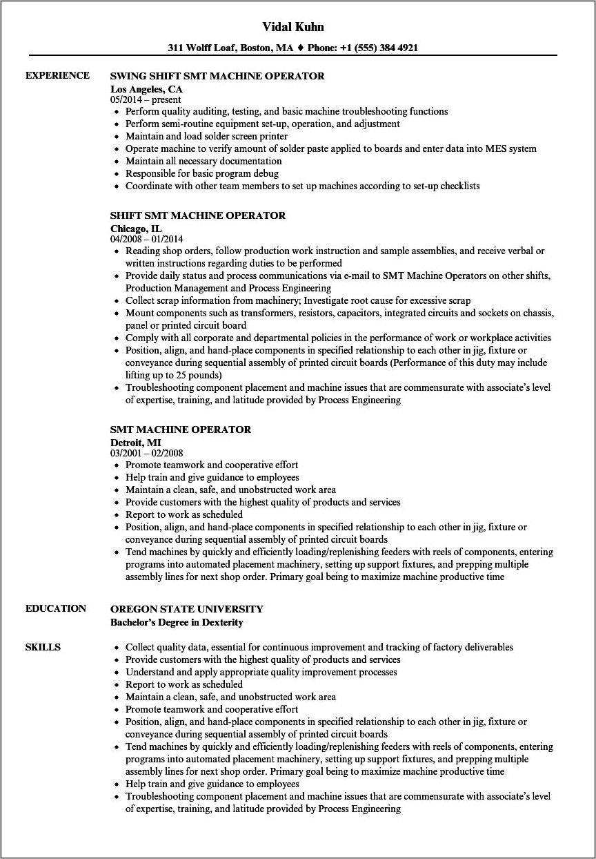 Saw Operator Resume Job Description