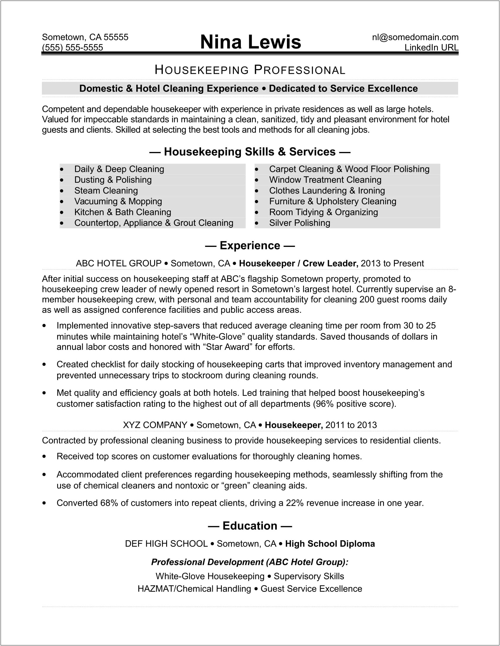 School Cleaner Job Description Resume