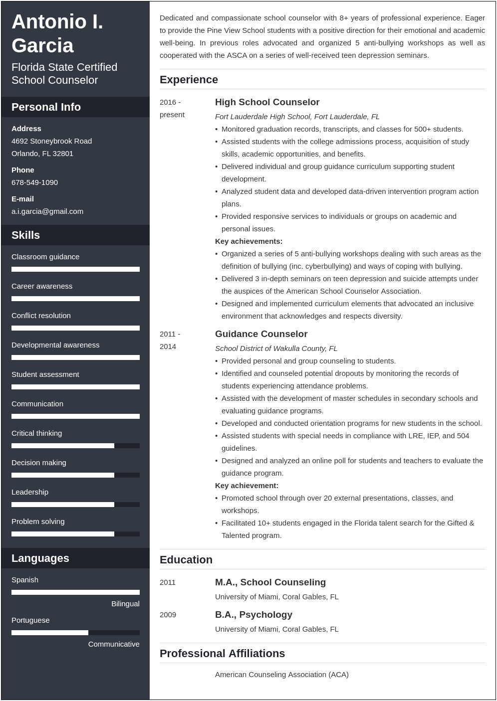 School Counselor Resume Template Free
