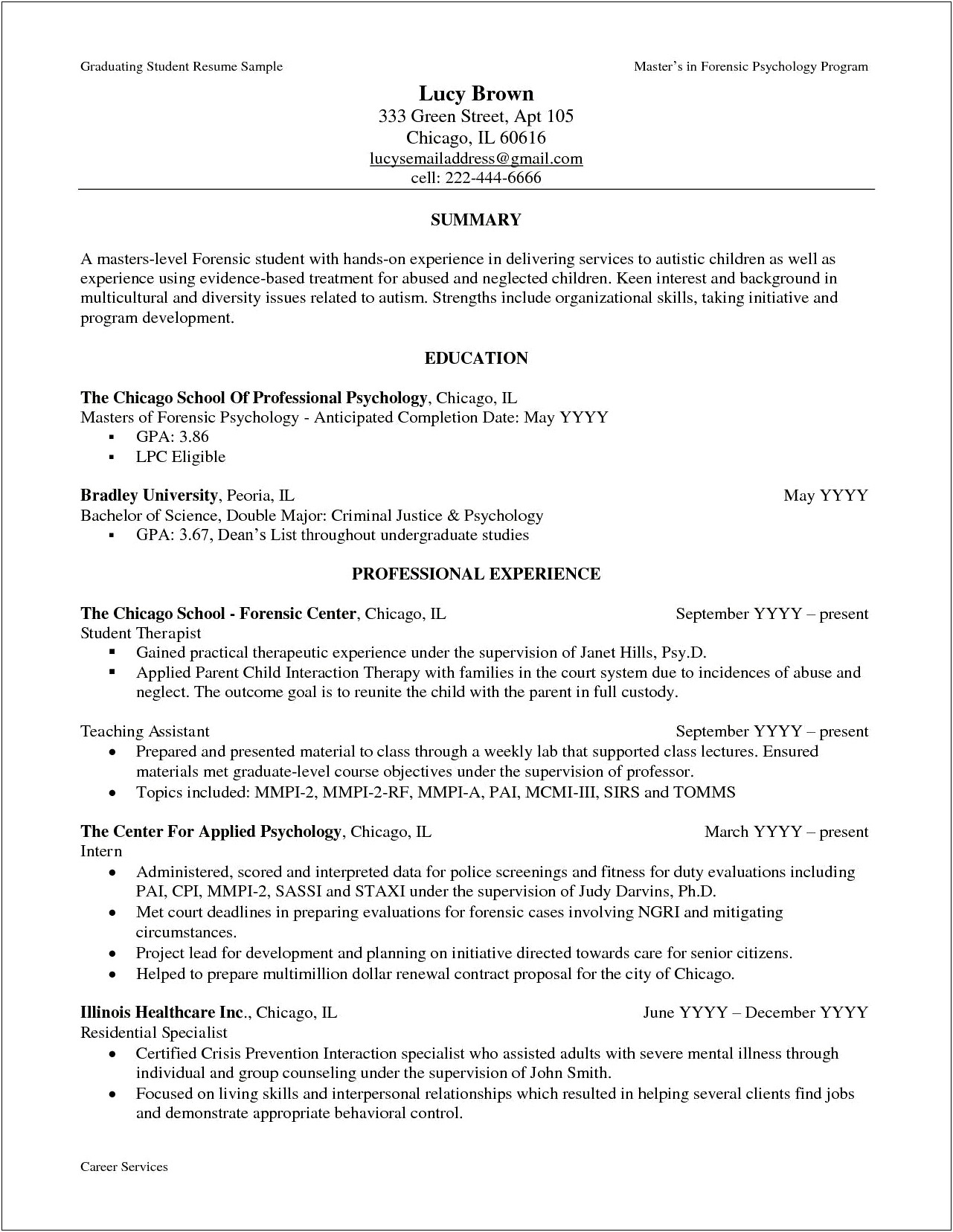 School Psychology Intern Objective Resume
