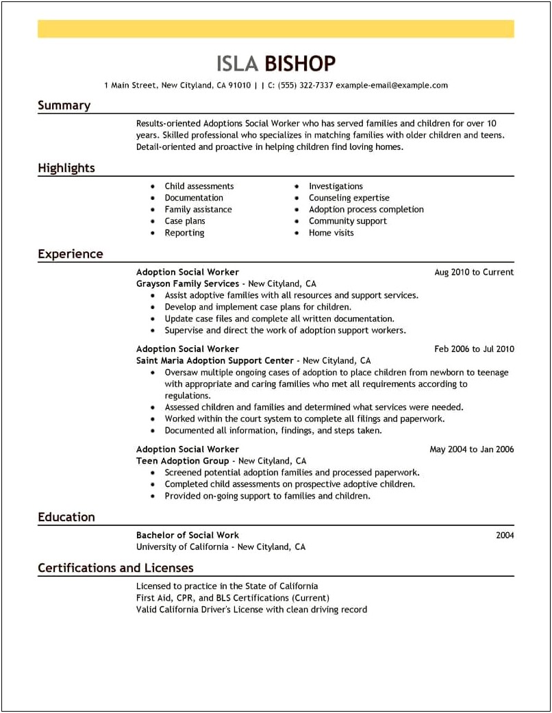 School Social Worker Sample Resume