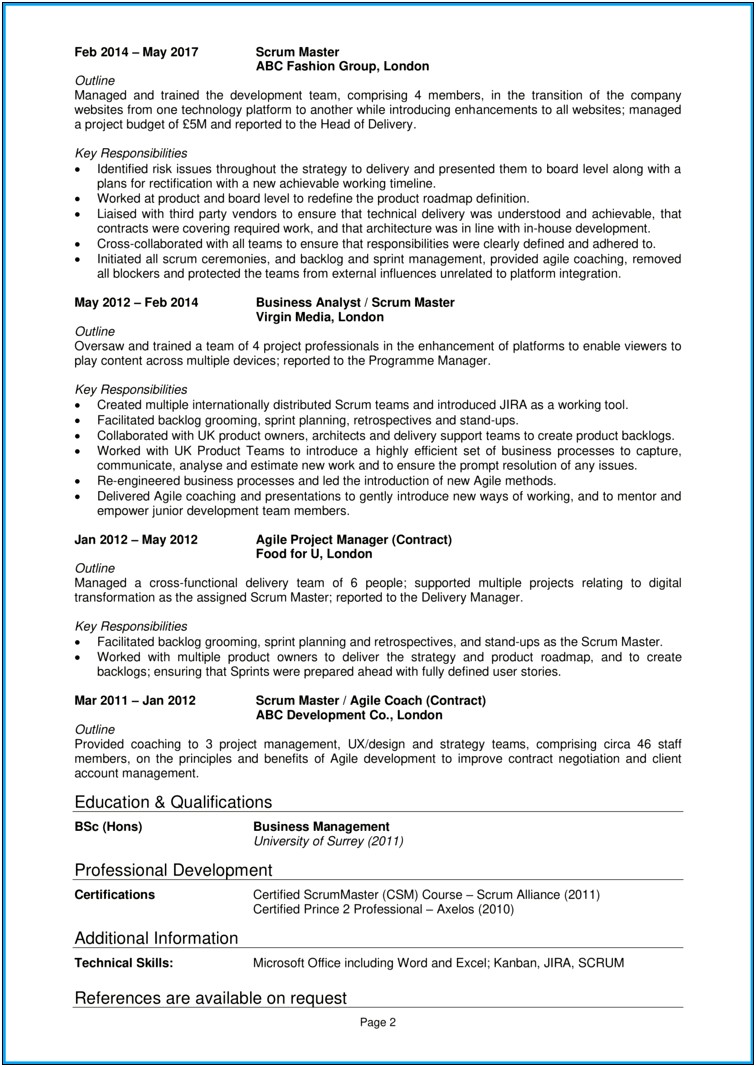 Scrum Master Resume Into Manager