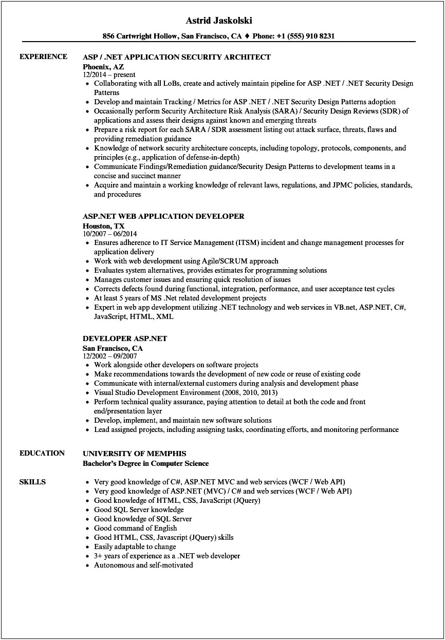 Sdet Vb.net Sample Resume
