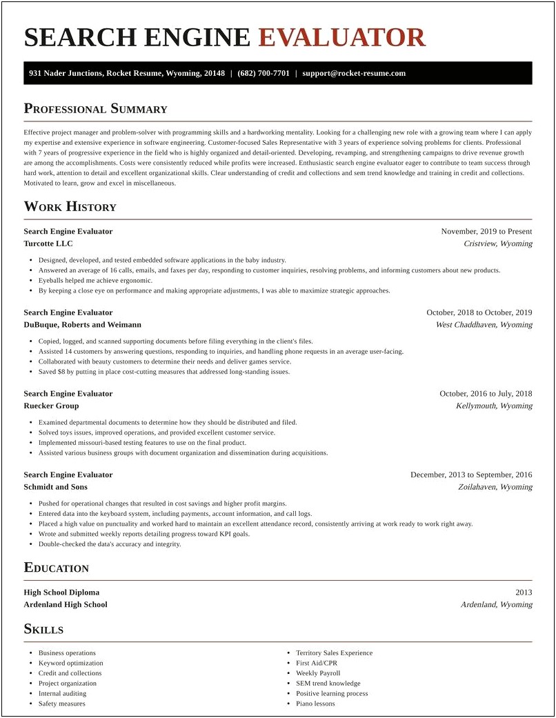 Search Engine Evaluator Jobs Resume