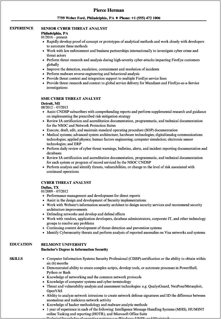 Security Clearance On Resume Sample