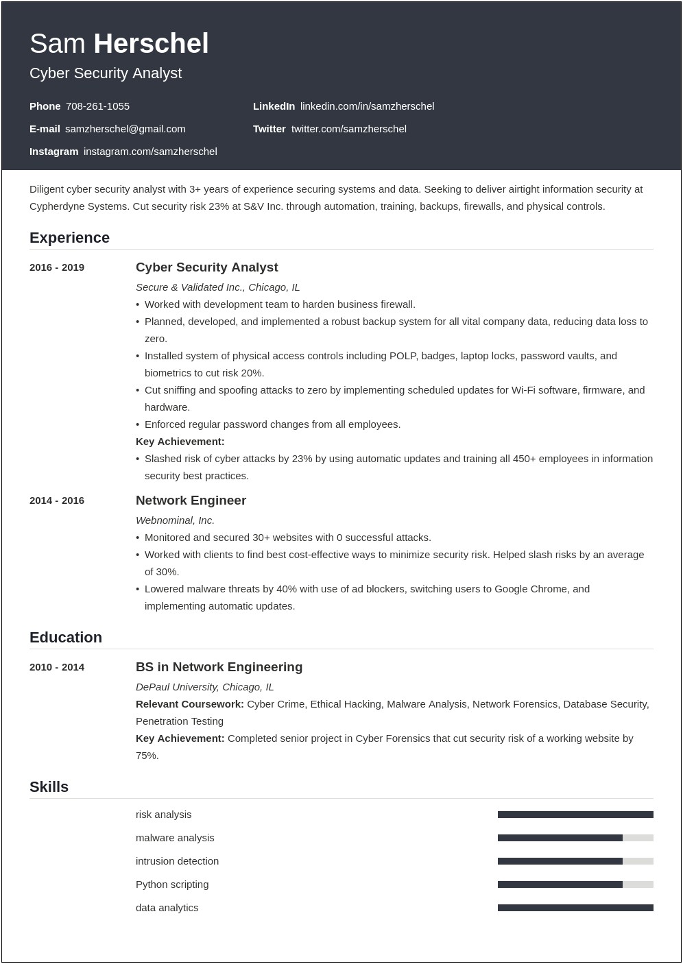 Security Engineer Job Description Resume