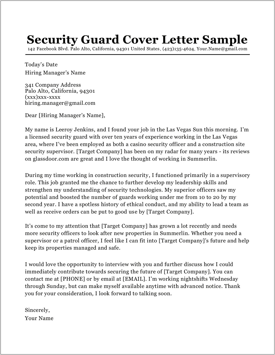Security Guard Job Sample Resume