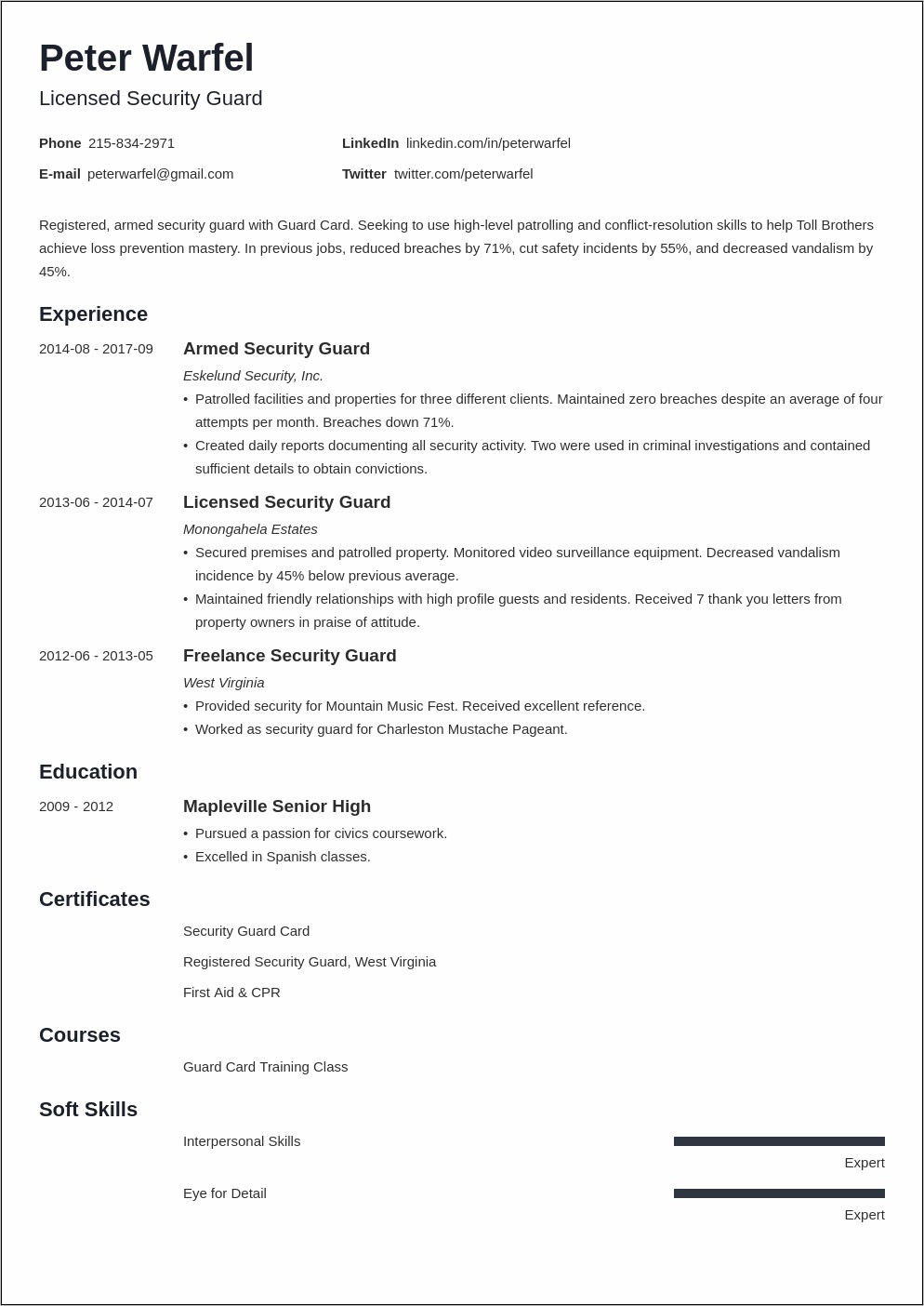 Security Manager Job Description Resume