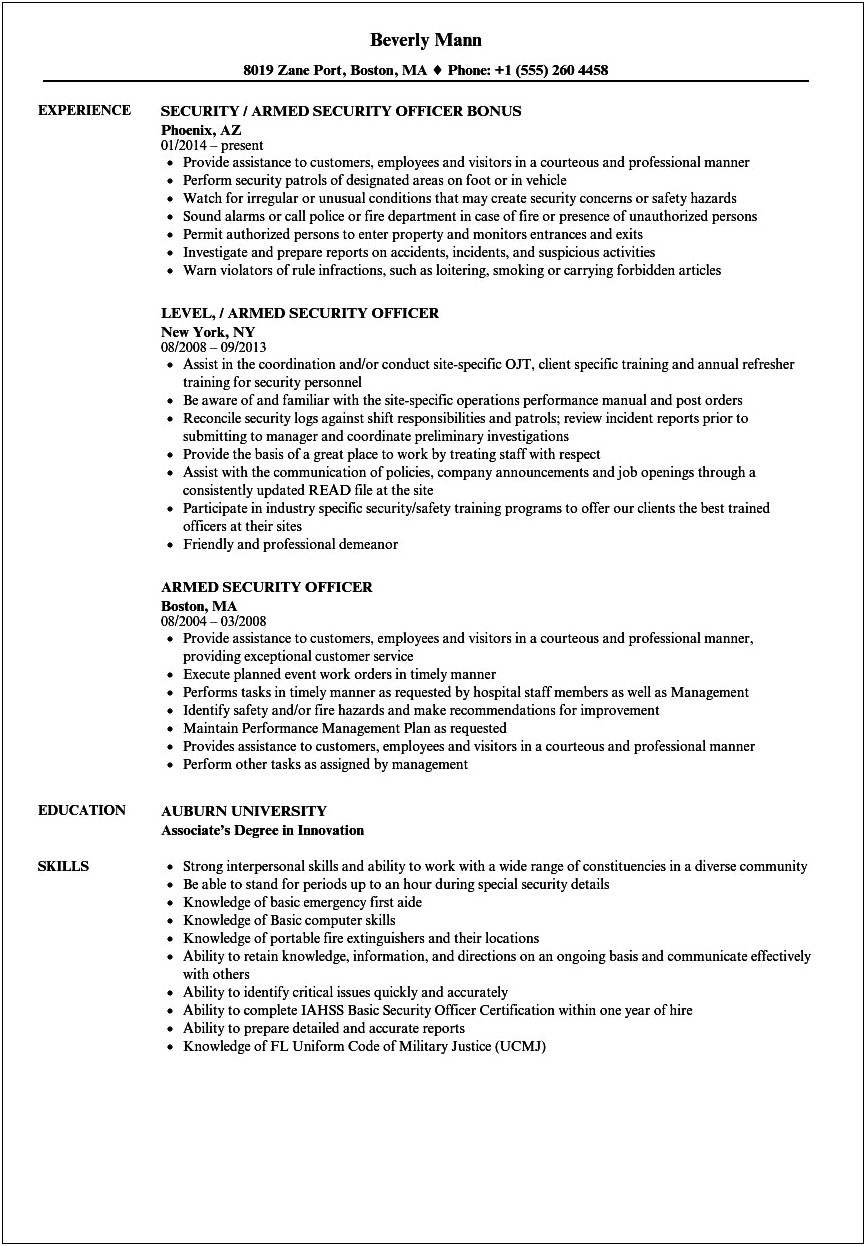 Security Officer Resume Objective Sample