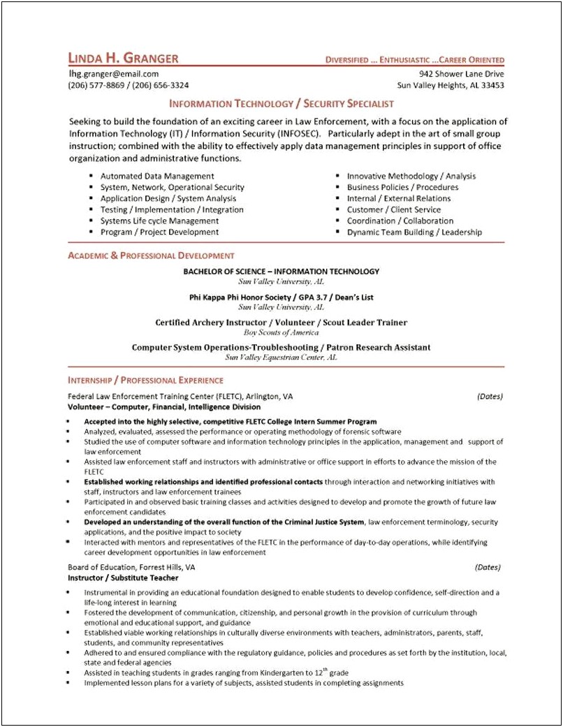 Security Operations Center Sample Resume