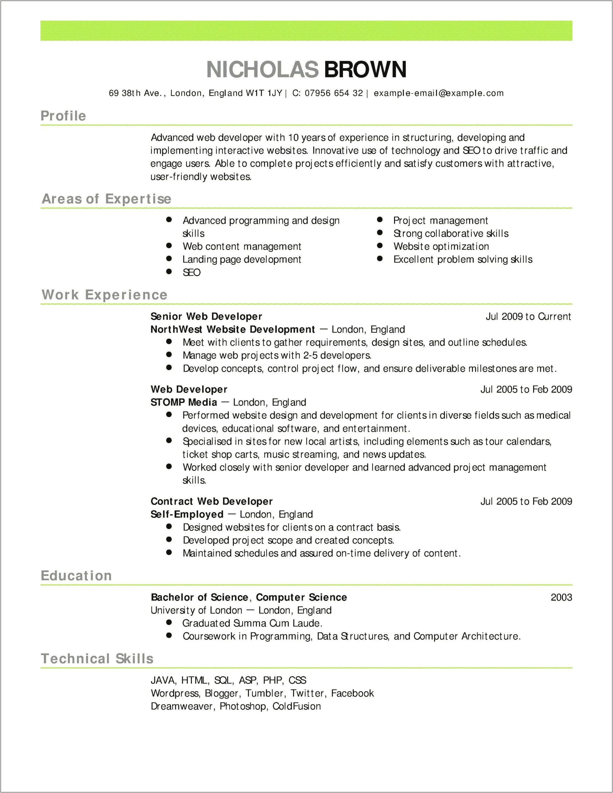 Self Employed Resume Objective Sample