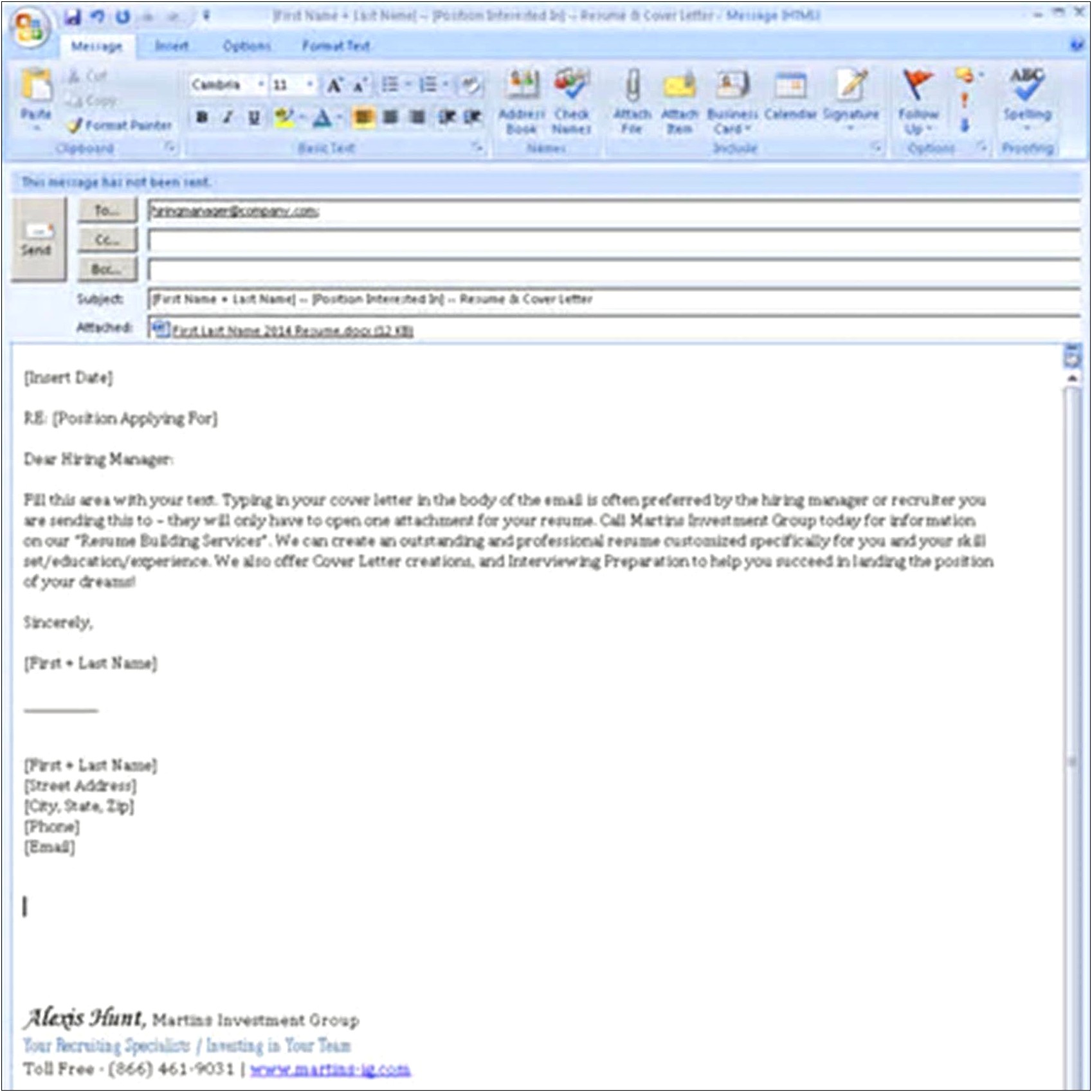 Sending Resume Via Email Example