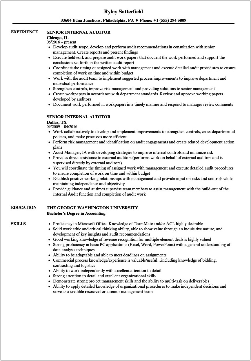 Senior Auditor Asset Management Resume