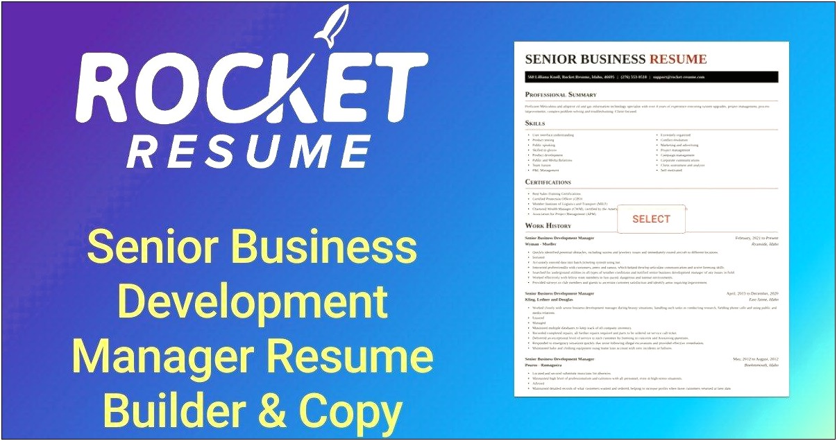 Senior Business Development Manager Resume