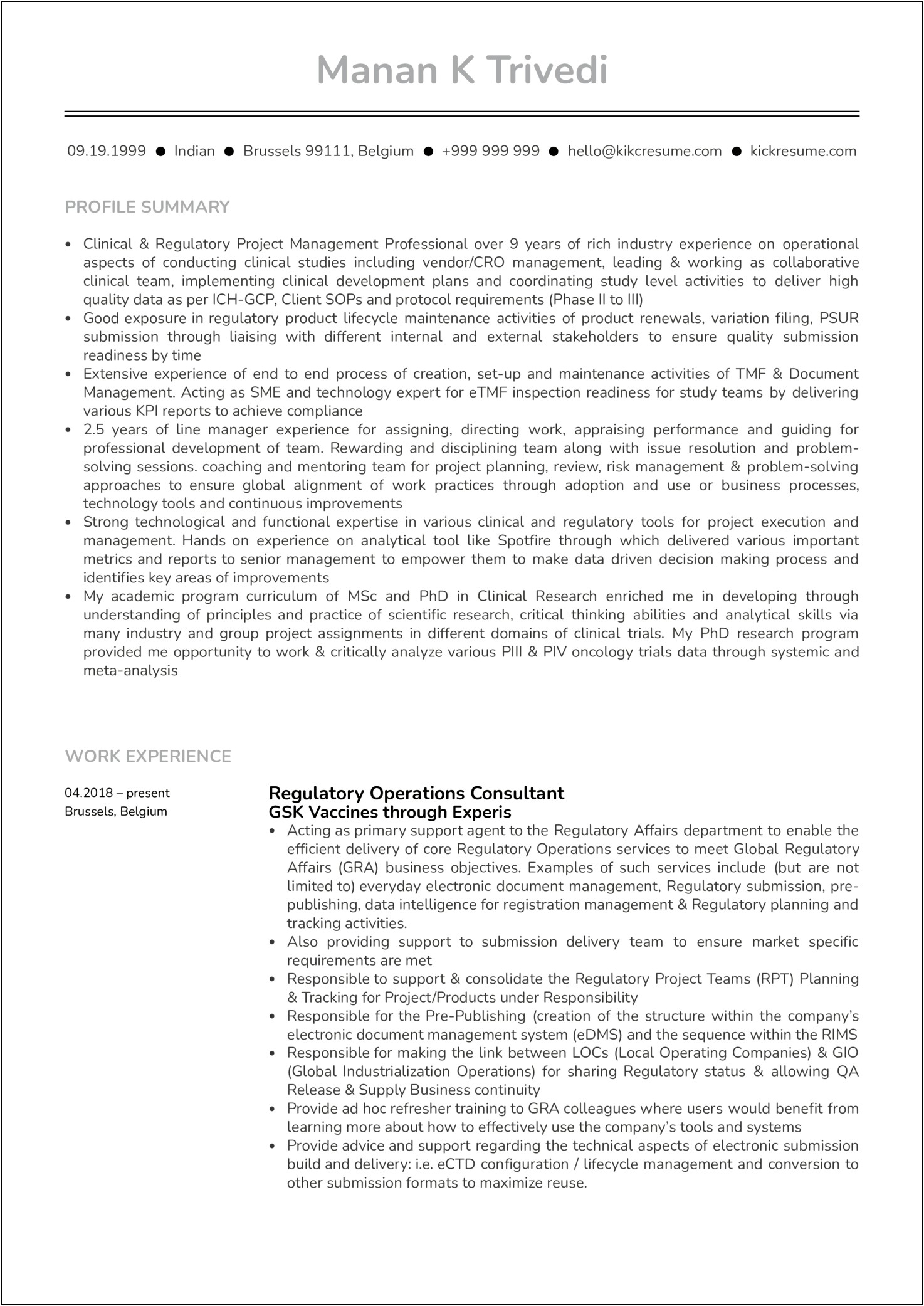 Senior Clinical Project Manager Resume