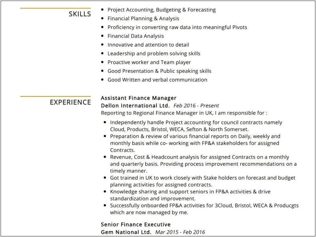 Senior Fp&a Manager Resume