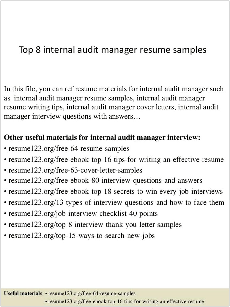 Senior Internal Auditor Resume Samples