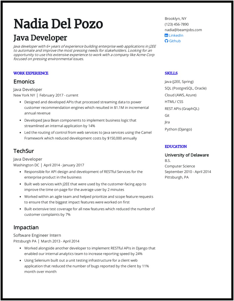 Senior Java Developer Resume Examples
