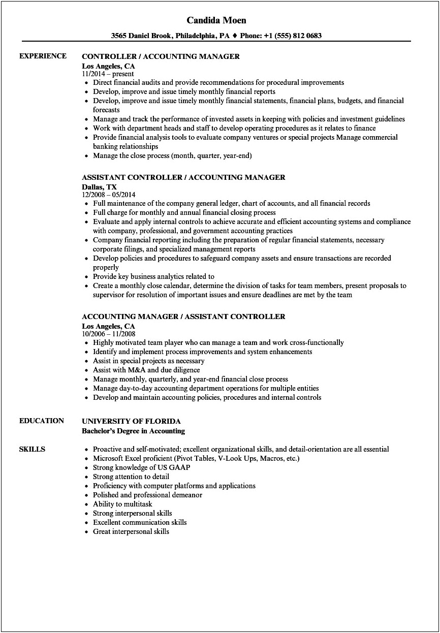 Senior Manager Coporate Accounting Resume